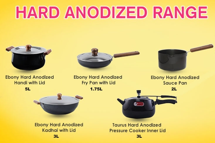 Wonderchef Hard Anodised Combo 1 with FREE 5 Pc Waterstone Black Silicone Set
