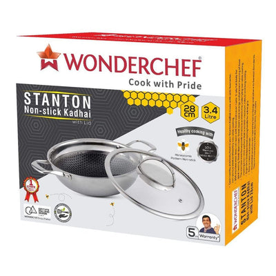 Wonderchef Stanton Stainless Steel Nonstick Kadhai with Lid- 24cm 2L