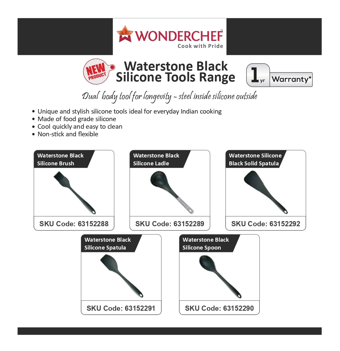 Wonderchef Waterstone Black Silicone Set - 5 Pc