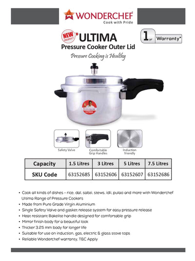 Wonderchef Ultima Pressure Cooker Outer Lid - Aluminium 7.5L