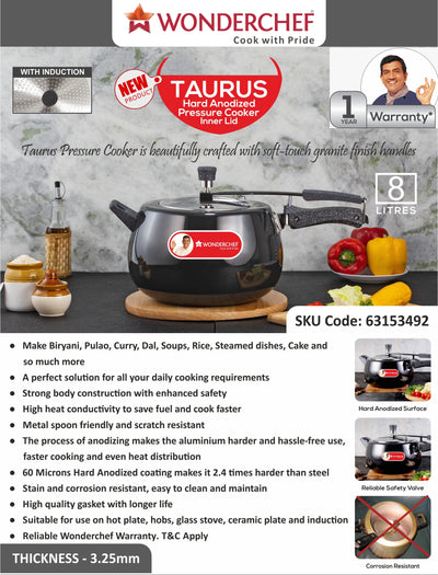Wonderchef Taurus Hard Anodized Pressure Cooker Inner Lid 8L