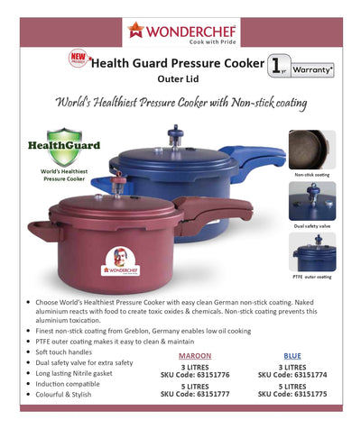 Wonderchef Health Guard Pressure Cooker - Non-Stick Blue 3L