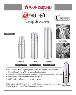Wonderchef Hot-Bot Stainless Steel Vacuum Flask 1L
