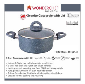 Wonderchef Granite 28 cm Casserole with lid 6.5L