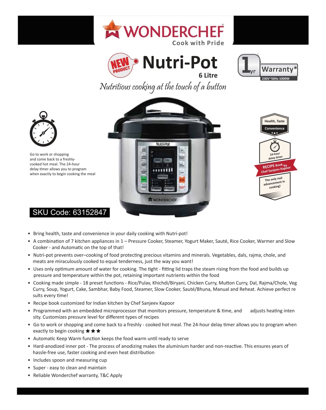 Wonderchef nutri pot 6 litre cheap