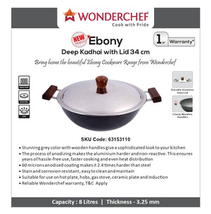 Wonderchef Ebony Deep Kadhai with Lid 34cm-Cookware