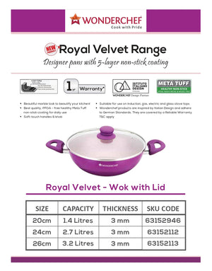 Wonderchef Royal Velvet Wok with Lid Purple 26 cm 3.2L